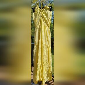 Women's New W/O Tags Textured Creased - Effect Long Halter Yellow Dress Size XS